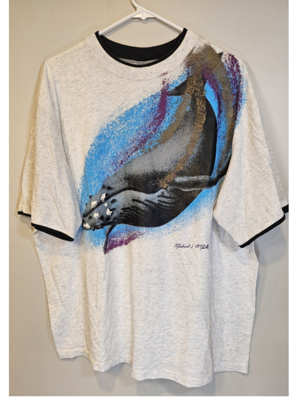 Vintage Michael O'Neill Manta Ray Art T-Shirt Made USA XL 24.5x29.5 Ocean Sea Sh